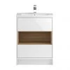 Hudson Reed Coast 600mm Floorstanding 2 Drawer Vanity Unit with Open Shelf & Basin - Gloss White/Coco Bolo