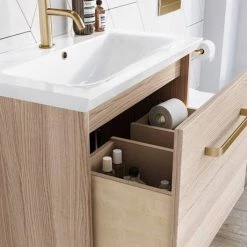 Crosswater Arena 600 Wall Hung Vanity Unit with Brushed Brass Handle - Pure White Gloss -White Bathroom Furniture Shop AR60WHI BR D4 460