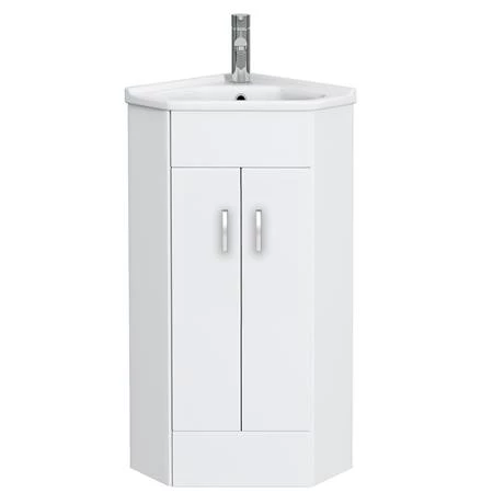 Alaska Corner Vanity Unit - Gloss White - 590mm with Chrome Handles 3 Alaska Corner Vanity Unit - Gloss White - 590mm with Chrome Handles - Image 3