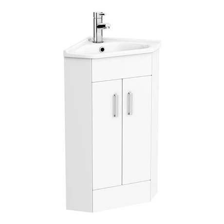Alaska Corner Vanity Unit - Gloss White - 590mm with Chrome Handles 1 Alaska Corner Vanity Unit - Gloss White - 590mm with Chrome Handles