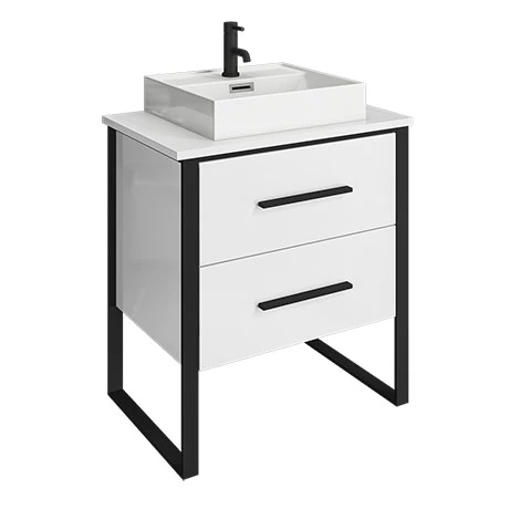 Arezzo 600 Gloss White Matt Black Framed 2 Drawer Vanity Unit with Countertop Basin 1 Arezzo 600 Gloss White Matt Black Framed 2 Drawer Vanity Unit with Countertop Basin