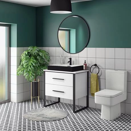 Arezzo Countertop Basin Unit - Gloss White with Black Frame - 800mm inc. Gloss Black Basin 2 Arezzo Countertop Basin Unit - Gloss White with Black Frame - 800mm inc. Gloss Black Basin - Image 2