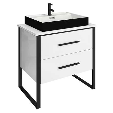 Arezzo Countertop Basin Unit - Gloss White with Black Frame - 800mm inc. Gloss Black Basin 1 Arezzo Countertop Basin Unit - Gloss White with Black Frame - 800mm inc. Gloss Black Basin