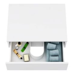 Arezzo Floating Basin Shelf with Drawer - Matt White - 600mm inc. Curved Rectangular Basin -White Bathroom Furniture Shop AZCTWHT6B1 n d2 460