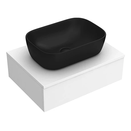 Arezzo Floating Basin Shelf with Drawer - Matt White - 600mm inc. Black Curved Rectangular Basin 1 Arezzo Floating Basin Shelf with Drawer - Matt White - 600mm inc. Black Curved Rectangular Basin