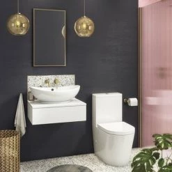 Arezzo Floating Basin Shelf with Drawer - Matt White - 600mm inc. Oval Basin -White Bathroom Furniture Shop AZCTWHT6B3 d6 460