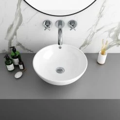 Arezzo Floating Basin Shelf with Drawer - Matt White - 600mm inc. Round Basin -White Bathroom Furniture Shop AZCTWHT6B4 d3 460
