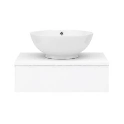Arezzo Floating Basin Shelf with Drawer - Matt White - 600mm inc. Round Basin -White Bathroom Furniture Shop AZCTWHT6B4 d4 460