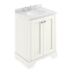 Bayswater Pointing White 600mm 2 Door Vanity Unit & 3TH White Marble Basin Top