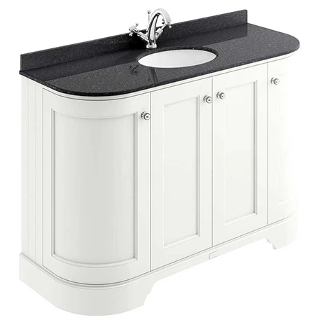 Bayswater Pointing White Curved 1200mm 4-Door Vanity Unit & 1TH Black Marble Single Bowl Basin Top 1 Bayswater Pointing White Curved 1200mm 4-Door Vanity Unit & 1TH Black Marble Single Bowl Basin Top