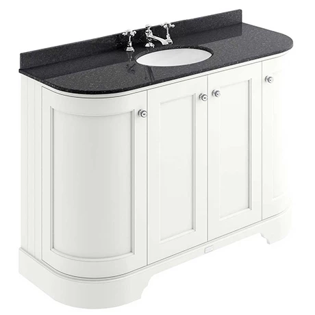 Bayswater Pointing White Curved 1200mm 4-Door Vanity Unit & 3TH Black Marble Single Bowl Basin Top 1 Bayswater Pointing White Curved 1200mm 4-Door Vanity Unit & 3TH Black Marble Single Bowl Basin Top