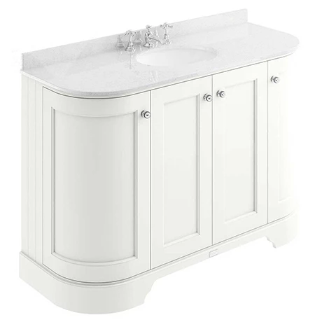 Bayswater Pointing White Curved 1200mm 4-Door Vanity Unit & 3TH White Marble Single Bowl Basin Top 1 Bayswater Pointing White Curved 1200mm 4-Door Vanity Unit & 3TH White Marble Single Bowl Basin Top