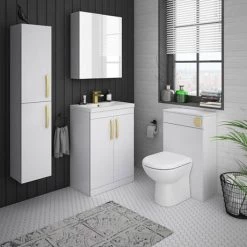 Brooklyn 500mm Gloss White Vanity Unit with Brushed Brass Handles -White Bathroom Furniture Shop BFS5WHT BB d3 460