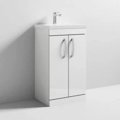 Brooklyn 500 Gloss White Floor Standing Vanity Unit with Thin-Edge Basin -White Bathroom Furniture Shop BFS5WHTE d3 460