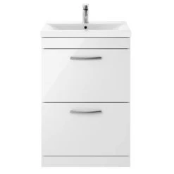 Brooklyn 600mm Gloss White Vanity Unit - Floor Standing 2 Drawer Unit -White Bathroom Furniture Shop BFS62DWHT d4 460
