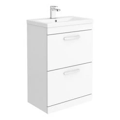 Brooklyn 600mm Gloss White Vanity Unit - Floor Standing 2 Drawer Unit