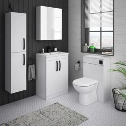 Brooklyn Gloss White Vanity Unit - 600mm Wide with Matt Black Handles 9 Brooklyn Gloss White Vanity Unit - 600mm Wide with Matt Black Handles -White Bathroom Furniture Shop BFS6WHT MB d4 460