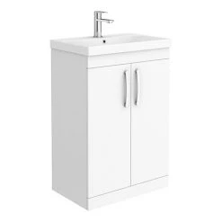 Brooklyn 600 Gloss White Floor Standing Vanity Unit with Thin-Edge Basin