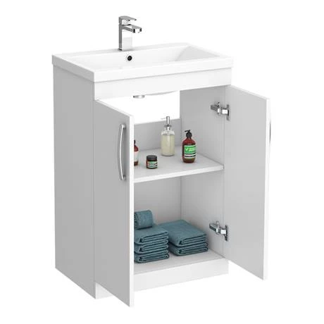 Brooklyn 600mm White Gloss Vanity Unit - Floor Standing 2 Door Unit 3 Brooklyn 600mm White Gloss Vanity Unit - Floor Standing 2 Door Unit - Image 3