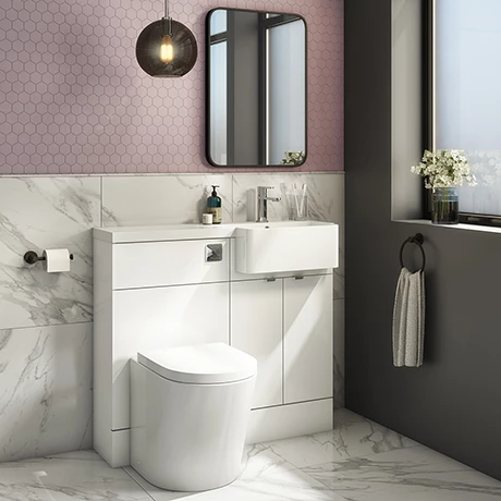 Brooklyn 1000 Gloss White Semi-Recessed Combination Unit (Round Basin, Vanity + WC Unit) 1 Brooklyn 1000 Gloss White Semi-Recessed Combination Unit (Round Basin, Vanity + WC Unit)