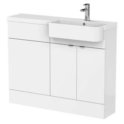 Brooklyn 1100 Gloss White Semi-Recessed Combination Unit (Round Basin, Vanity + WC Unit)