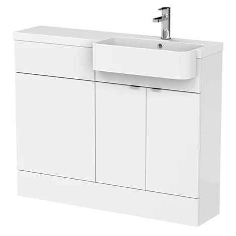 Brooklyn 1100 Gloss White Semi-Recessed Combination Unit (Round Basin, Vanity + WC Unit) 1 Brooklyn 1100 Gloss White Semi-Recessed Combination Unit (Round Basin, Vanity + WC Unit)