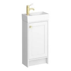 Bromley Traditional White Cloakroom Vanity Unit (incl. Brushed Brass Handle)