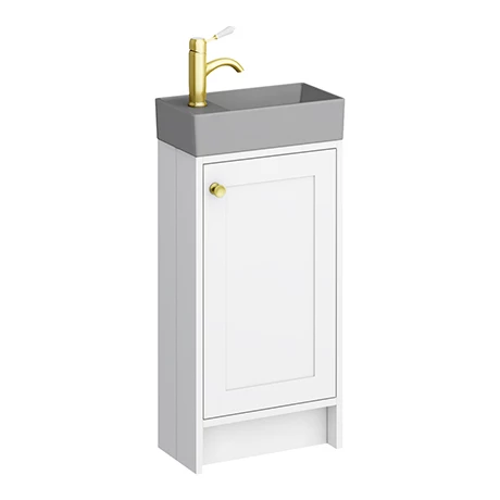 Bromley White Cloakroom Vanity Unit (incl. Grey Basin + Brushed Brass Handle) 1 Bromley White Cloakroom Vanity Unit (incl. Grey Basin + Brushed Brass Handle)