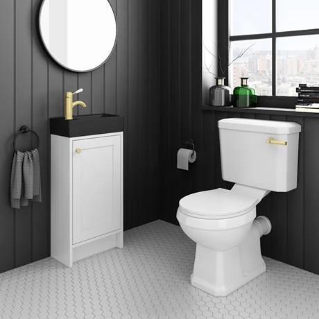 Bromley White Cloakroom Vanity Unit (incl. Black Basin + Brushed Brass Handle) 2 Bromley White Cloakroom Vanity Unit (incl. Black Basin + Brushed Brass Handle) - Image 2