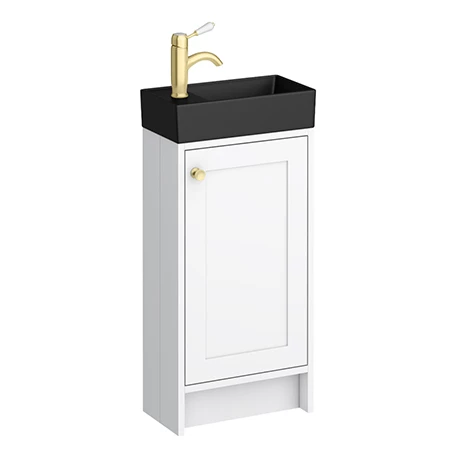 Bromley White Cloakroom Vanity Unit (incl. Black Basin + Brushed Brass Handle) 1 Bromley White Cloakroom Vanity Unit (incl. Black Basin + Brushed Brass Handle)
