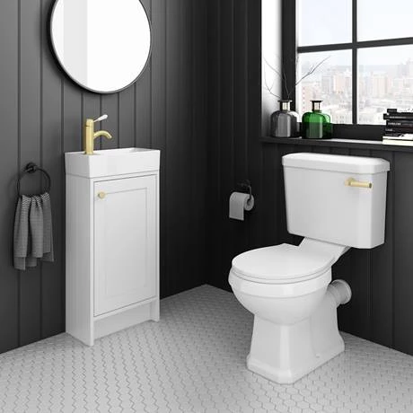 Bromley Traditional White Cloakroom Vanity Unit (incl. Brushed Brass Handle) 2 Bromley Traditional White Cloakroom Vanity Unit (incl. Brushed Brass Handle) - Image 2