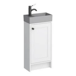 Bromley White Cloakroom Vanity Unit (incl. Grey Basin + Matt Black Handle) -White Bathroom Furniture Shop BR4WHTMBG d4 460