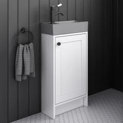 Bromley White Cloakroom Vanity Unit (incl. Grey Basin + Matt Black Handle)