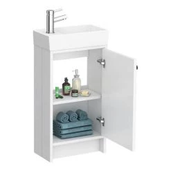 Bromley Traditional White Cloakroom Vanity Unit (inc. Ceramic Basin) -White Bathroom Furniture Shop BR4WHT d2 460