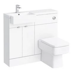 Brooklyn 1000 Gloss White Semi-Recessed Combination Unit (Square Basin, Vanity + WC Unit) -White Bathroom Furniture Shop BS149R D5 460