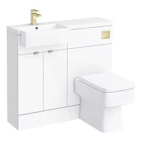Brooklyn 1000 Gloss White Square Semi-Recessed Combination Unit w. Brushed Brass Handles + Flush 5 Brooklyn 1000 Gloss White Square Semi-Recessed Combination Unit w. Brushed Brass Handles + Flush - Image 5