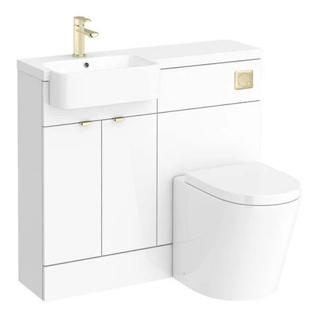 Brooklyn 1000 Gloss White Round Semi-Recessed Combination Unit w. Brushed Brass Handles + Flush 5 Brooklyn 1000 Gloss White Round Semi-Recessed Combination Unit w. Brushed Brass Handles + Flush - Image 5