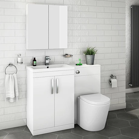Brooklyn White Gloss Modern Sink Vanity Unit + Toilet Package 1 Brooklyn White Gloss Modern Sink Vanity Unit + Toilet Package