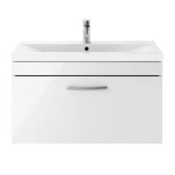 Brooklyn 800mm White Gloss Wall Hung Vanity Unit - Single Drawer 8 Brooklyn 800mm White Gloss Wall Hung Vanity Unit - Single Drawer -White Bathroom Furniture Shop BWH8WHT d1 460