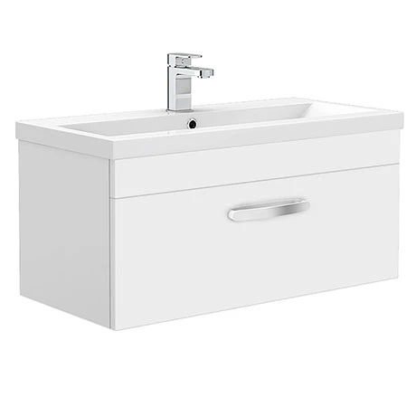Brooklyn 800mm White Gloss Wall Hung Vanity Unit - Single Drawer 1 Brooklyn 800mm White Gloss Wall Hung Vanity Unit - Single Drawer