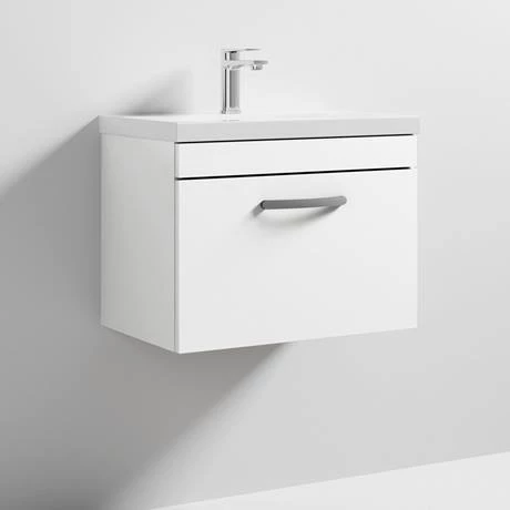 Brooklyn 600 Gloss White Wall Hung 1-Drawer Vanity Unit with Thin-Edge Basin 3 Brooklyn 600 Gloss White Wall Hung 1-Drawer Vanity Unit with Thin-Edge Basin - Image 3