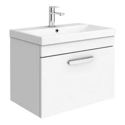 Brooklyn 600 Gloss White Wall Hung 1-Drawer Vanity Unit with Thin-Edge Basin