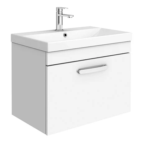Brooklyn 600 Gloss White Wall Hung 1-Drawer Vanity Unit with Thin-Edge Basin 1 Brooklyn 600 Gloss White Wall Hung 1-Drawer Vanity Unit with Thin-Edge Basin