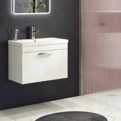 Brooklyn 600mm White Gloss Wall Hung Vanity Unit - Single Drawer 8 Brooklyn 600mm White Gloss Wall Hung Vanity Unit - Single Drawer -White Bathroom Furniture Shop BWHSD6WHT d4 460