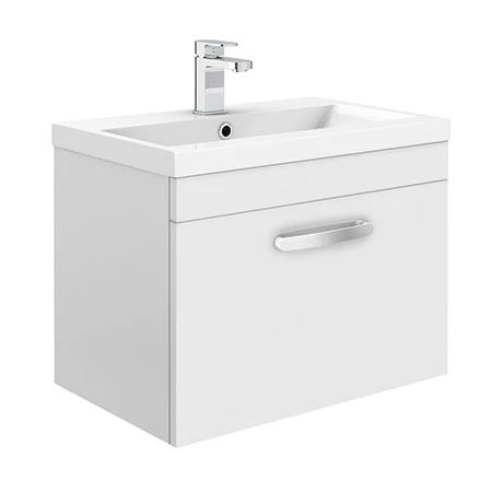 Brooklyn 600mm White Gloss Wall Hung Vanity Unit - Single Drawer 1 Brooklyn 600mm White Gloss Wall Hung Vanity Unit - Single Drawer