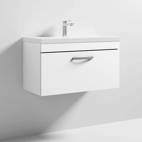 Brooklyn 800 Gloss White Wall Hung 1-Drawer Vanity Unit with Thin-Edge Basin 3 Brooklyn 800 Gloss White Wall Hung 1-Drawer Vanity Unit with Thin-Edge Basin - Image 3