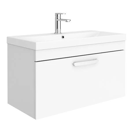 Brooklyn 800 Gloss White Wall Hung 1-Drawer Vanity Unit with Thin-Edge Basin 1 Brooklyn 800 Gloss White Wall Hung 1-Drawer Vanity Unit with Thin-Edge Basin