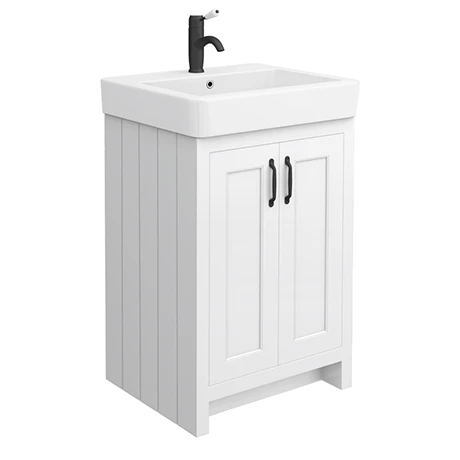 Chatsworth Traditional White Vanity - 560mm Wide with Matt Black Handles 1 Chatsworth Traditional White Vanity - 560mm Wide with Matt Black Handles
