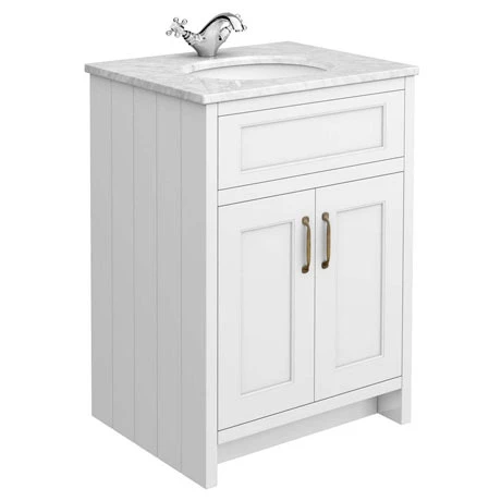 Chatsworth White 610mm Vanity with White Marble Basin Top 1 Chatsworth White 610mm Vanity with White Marble Basin Top