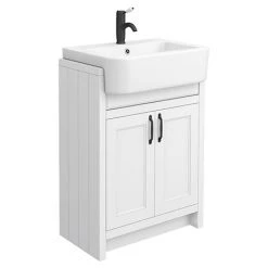 Chatsworth Traditional White Semi-Recessed Vanity - 600mm Wide with Matt Black Handles